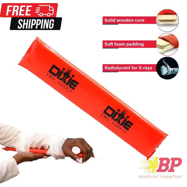 Dixie EMS 16" Padded Wood Splint with Vinyl Casing for Fractured Broken Bone