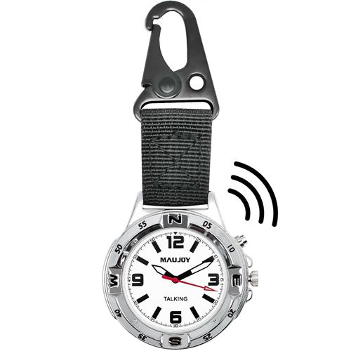 MAUJOY American English Men's Talking Watch with Keychain Carabiner Clip-on Quartz Watch Backpack Fob Belt Watch Pocket Watch for Visually impaired Blind or Elder People,Rock Climbing Doctors Nurses