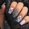Mix Color Geometric Medium Square Press On Nails - Glue On False Set- 24 pcs Kit