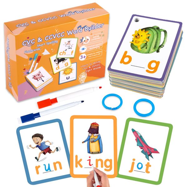 Alened Phonics Sight Words Flash Cards Kindergarten, CVC Word Games Vowel Spelling Flashcards Learn to Read Write Montessori Educational Homeschool Supplies for Toddlers Preschool Learning Activities