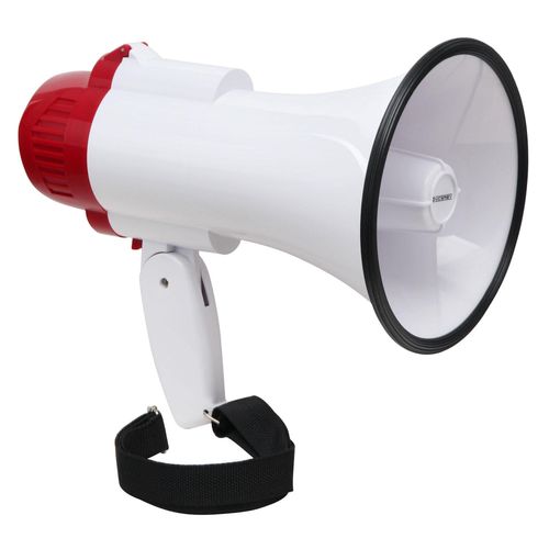 McGrey Partykeller "Party Basement" MP - 100RS Megaphone (source, 10 Watt RMS / 30 Watts MAX up to 500 M Range recording / playback function, siren, Battery-Operated (White / Red)