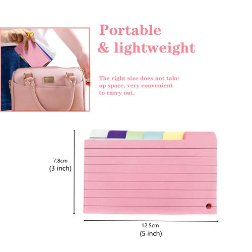 Tabbed Flash Cards 300Pcs Colourful Index Cards Revision Cards with 8 Binder Rings Lined Flashcards Note Taking Cards for Office School to Do List Notebook
