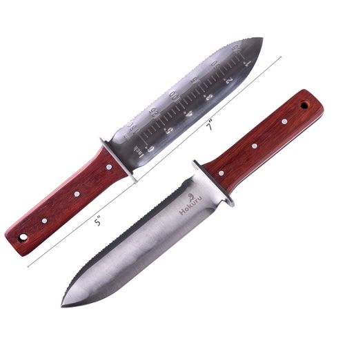 HOKURU Hori Hori Knife - Landscaping, Digging, Weeding, Cutting, Planting Gardening Tool With Leather Sheath, Stainless Steel Blade and Sharpening Stone