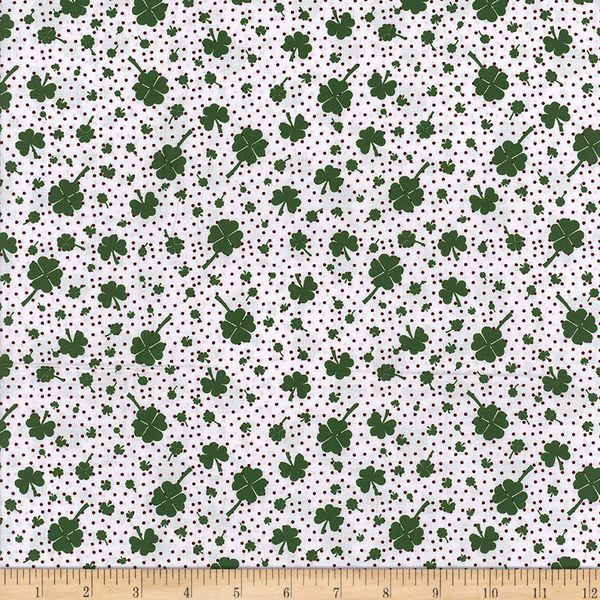 Cotton St Patrick Shamrocks Tossed Green/White, Fabric by the Yard