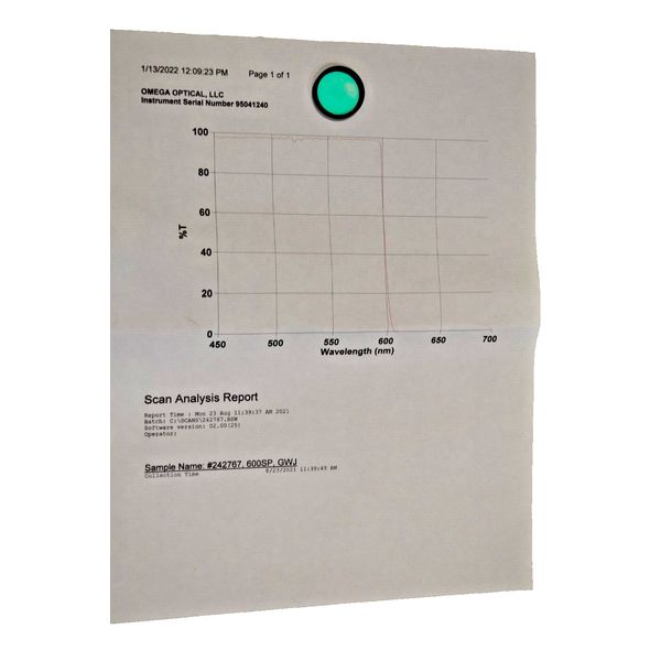 Optical Filter, Hard Oxide Coating, 600SP, 25mm Ring mounted. 3.4 mm thick