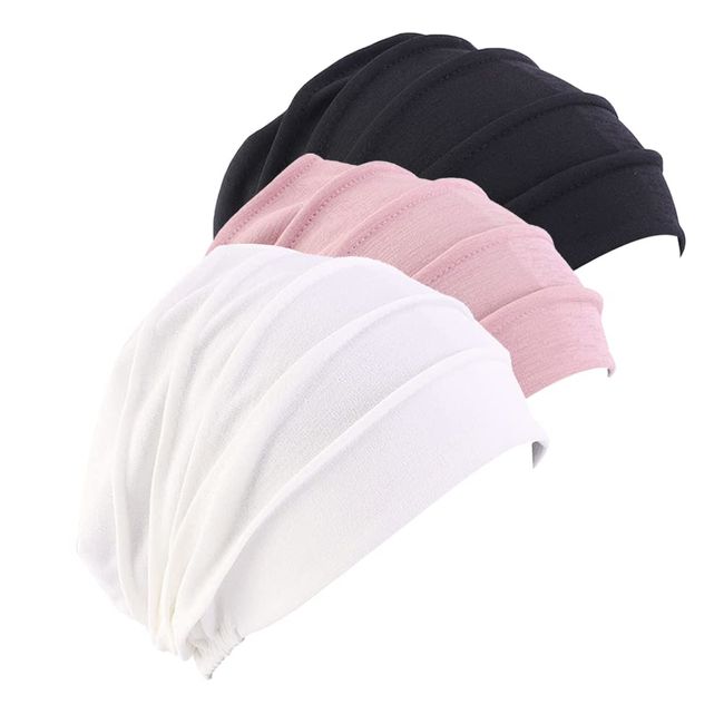 3 Stück Chemo Hat Mütze für Frauen Kopftuch,Baumwolle Slouchy Bandana Turban Chemo Krebs Cap Hijab Bonnet Kopftücher Schal Hut Kopfbedeckung Schlafmütze Muslimisches Chemotherapie-Kappe Kopftuch