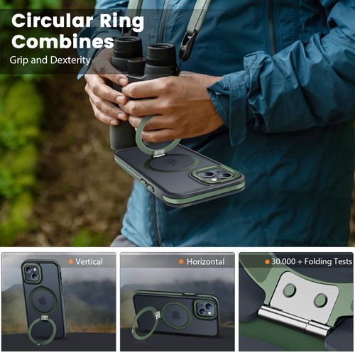BENTIACC Magnetic Case for iPhone 15, with Invisible Ring Stand, Military Drop Protection, Shockproof Anti-Fingerprint Matte Protective Cover for iPhone 15, Dark Green