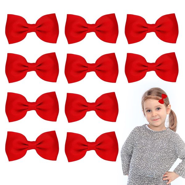 Sibba 10 Stück Baby Haarspangen Mädchen Haarschleifen Clips Krokodilklemmen Haarschmuck Kleinkind Kinder Teenager Kleine Haarnadel Kindertag Styling Zubehör Schleifenbänder (Rot)