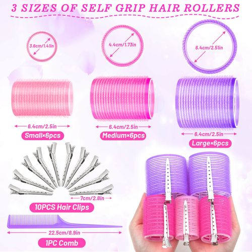 VEVOQIM Curler Large Curls Set, 29 Pieces Jumbo Large Curler Set Self-Adhesive Hair Rollers 64 mm 44 mm 36 mm with Curler Clips and Combs, Hair Rollers for Stylish Curls Salon
