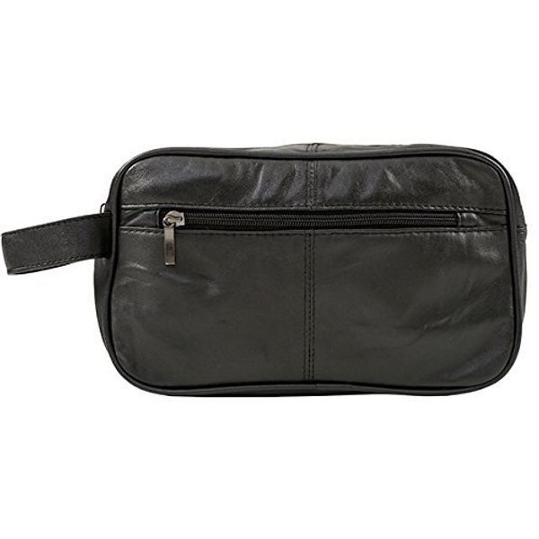 Genuine Real Leather Mens Wash Bag / Gym Bag / Overnight Bag (Black)