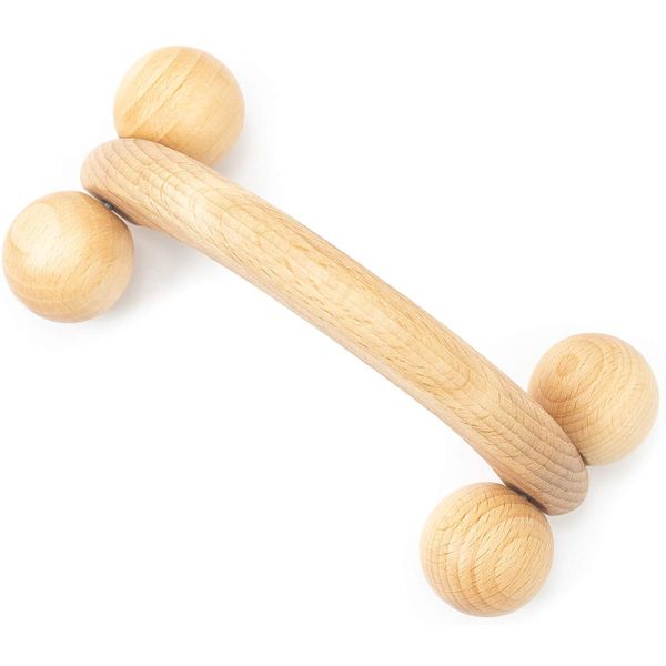 Minidiva Wooden Body Roller Wheels Balls Massager Arm Leg Back Foot Hand Neck Shoulder Muscle Pain Relief Handheld Massage Tool (Wood 1)