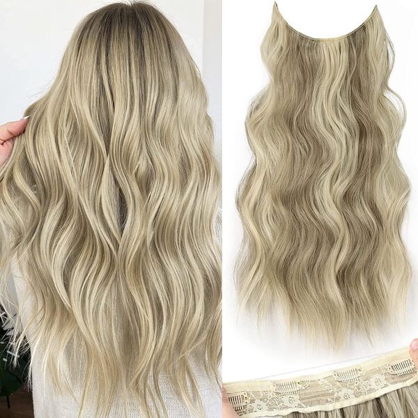 Halo Hair Extensions Invisible Wire Clip on 24 Inch (Ash Brown Mix Platinum Blonde)