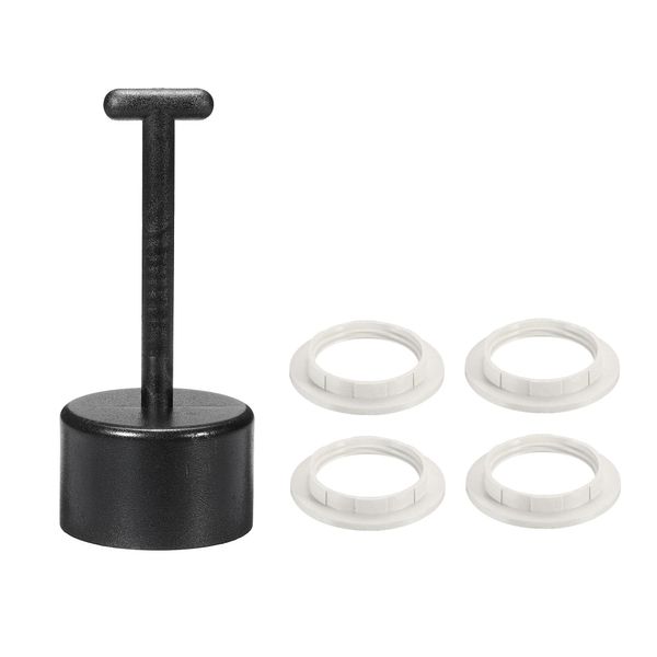 sourcing map E26/E27 Socket Ring Removal Tool T Type with Lamp Shade Socket Rings for Medium Base, Light Replacing Accessories, White Pack of 5