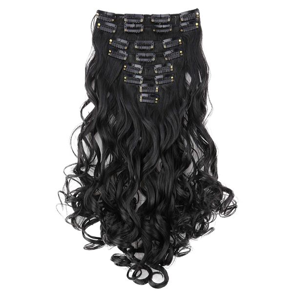 PRETTYSHOP XXL Full Head Set 8 pcs 20" Clip In Hair Extensions Hairpiece Wavy Heat-Resisting off black # 2 CES101-1