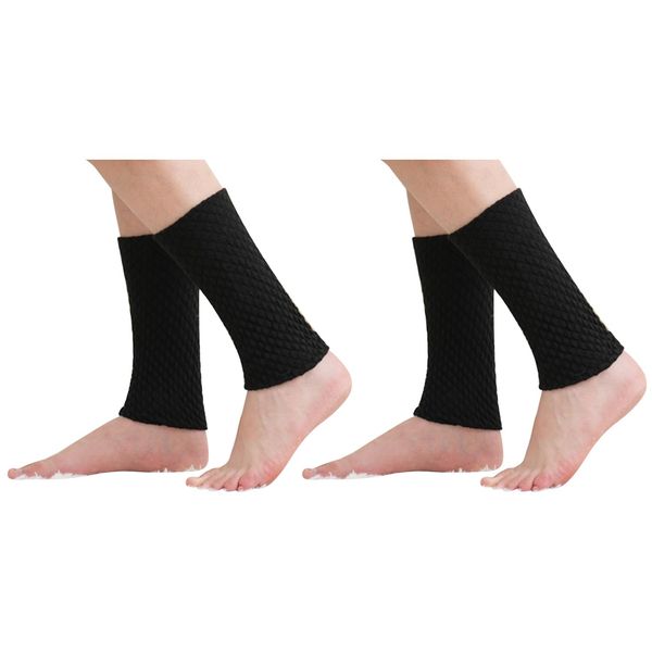 [Ttoitv] Leg Warmers Ankle Warmers, Double Knitted, Silk Inside, Warm, Cold Protection, Leg Cover, Warming, Cold Protection, Cold Protection, For Sleeping, Women's, Men's, Black + Black (Set of 2)