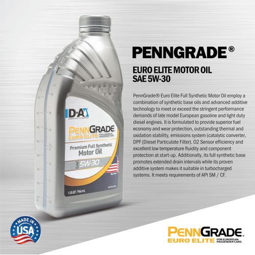 PENN GRADE 61356, Euro Elite Full Synthetic Motor Oil SAE 5W-30, 1 Quart (Pack of 6)
