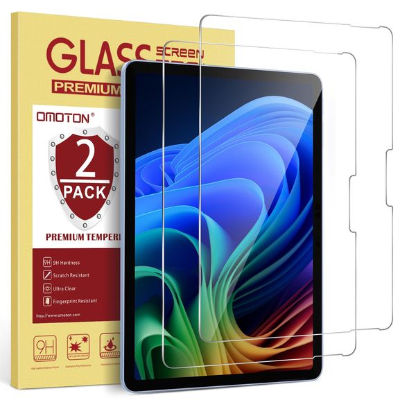 OMOTON Screen Protector for Microsoft Surface Pro 12 inch 2025, Tempered Glass/Case Friendly/Surface Pen Compatible, 2 Pack