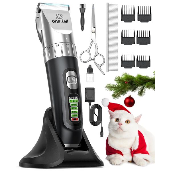 oneisall Cat Hair Trimmer,Quiet Clippers for 11 Piece Set, Black+sliver