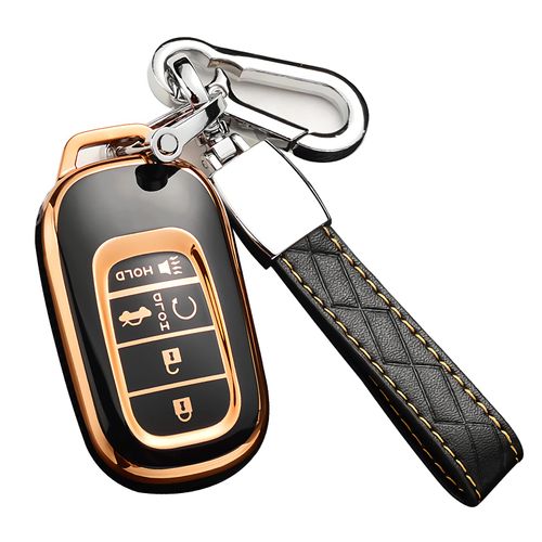 Cacacar for Honda Key Fob Cover with Keychain, for Honda Civic CR-V Accord HR-V Pilot Premium Soft TPU Full Protection Key Fob Case Smart Remote Key Protector (Size D-Black)