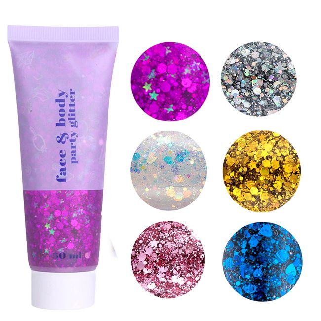 Glitter Gel,Glitter Body Gel Mermaid Pailletten Glitter Liquid Lidschatten Body Lotion Glitzer Flüssiger Lidschatten für Gesicht Haare Lippen Nagel in Quetschflaschen,50ml Violett.