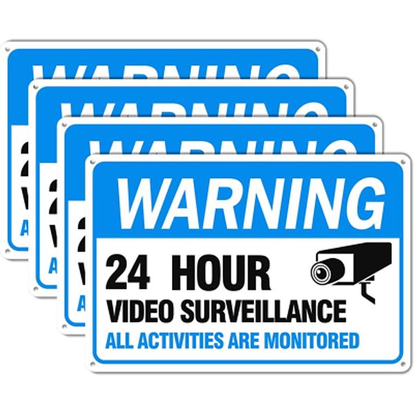 Video Surveillance Sign, 4-Pack 12" X 8" Security Camera Sign, Reflective