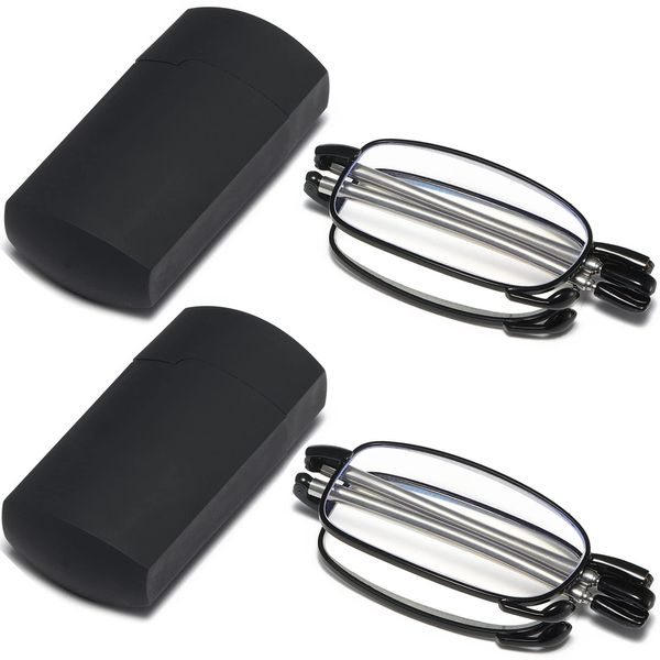 Fsread Folding Reading Glasses Compact Small Portable Blue Light Blocking Reader Spring Hinge Black 2 Pair +3.0