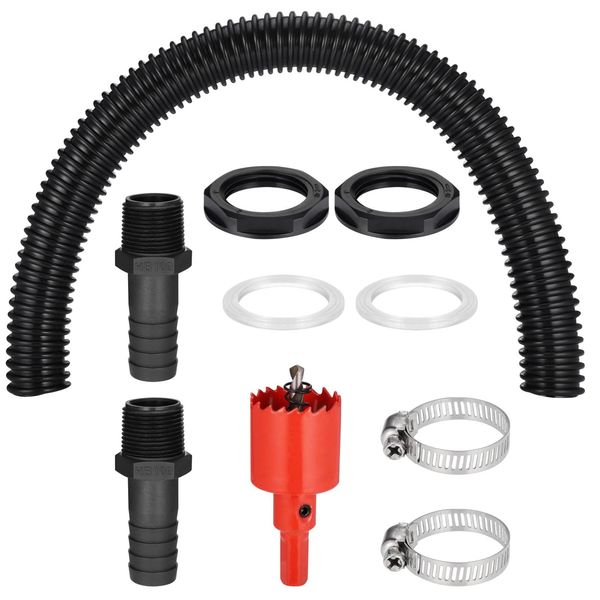 Zocipro Water Butt Connector Kit, 2Pcs 25mm Water Butt Connection with 50cm Flexible Connection Hose Pipe & Fittings for Joining 2 Water Tanks, Water Butts, Rain Barrels Together (Male Thread)