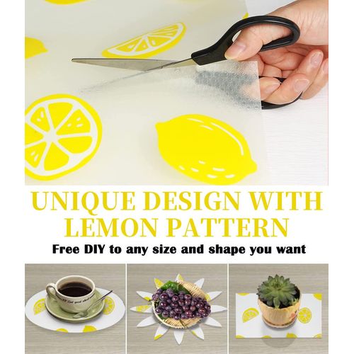 Lemon Print Shelf Liner for Kitchen Cabinets - Non-Adhesive Drawer Liner, Non-Slip Refrigerator Liner, Waterproof Fridge & Pantry Mat - Easy to Cut & Clean