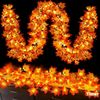2 Pack 26-Ft Lighted Fall Maple Leaf Garland Timer Fall Autumn Door Wall Hanging