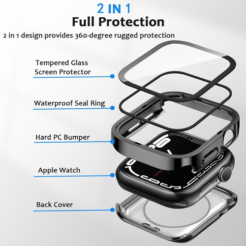 ZZDZZ [2-Pack] 2 in 1 Case Compatible with Apple Watch Series 6 SE 5 4 44mm, Straight Edge Hard PC with Tempered Glass Screen Protector Full Coverage Protective Cover for iWatch 44mm (Black)