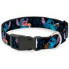 Buckle-Down Stitch Snacking Poses Black/Blue Plastic Clip Collar, Wide Small/13-18"