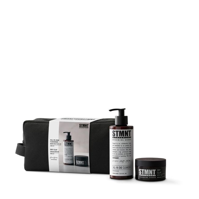 STMNT STATEMENT GROOMING GOODS Geschenkset für Männer | mit All-In-One-Cleanser 300ml + Dry Clay 100ml inkl. Kulturbeutel | Geschenkset Nomad Barber | Männerpflege und Haarstyling