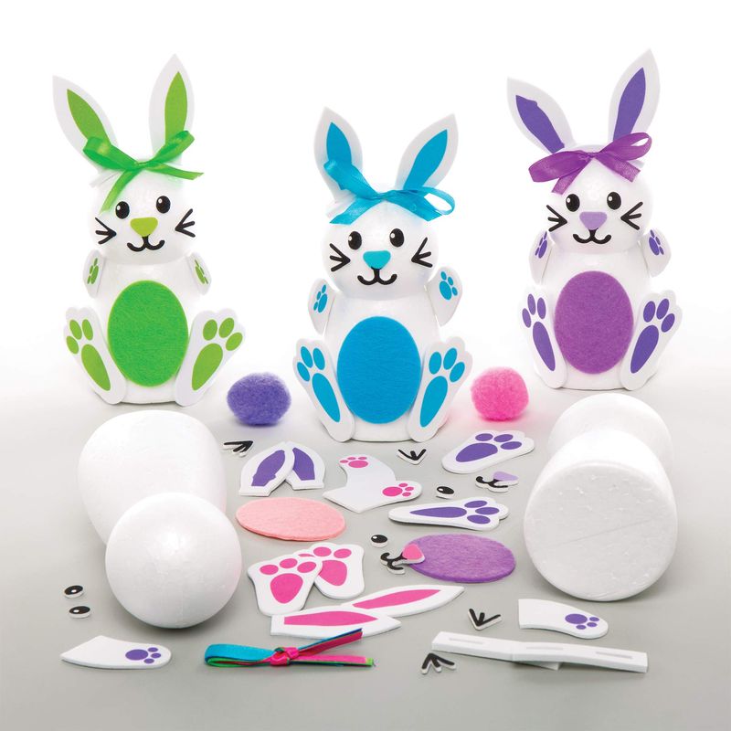 Baker Ross Bunny Wooden Puppet Kits - Pack Of 4 Easter Crafts For Kids To Assemble & Decorate