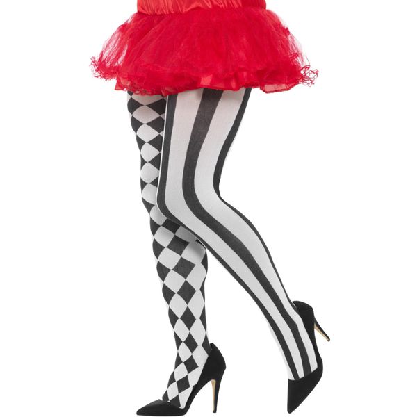 Smiffys Harlequin Tights, Plus Size, White & Black , Circus Fancy Dress, Adult Dress Up Accessories