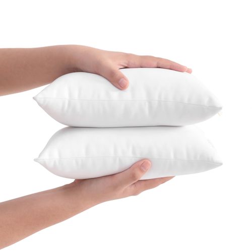 FLXXIE 2 Pack Microfiber Mini Pillows, 11x7 Inches, Soft Washable Travel Nap Pillows, White