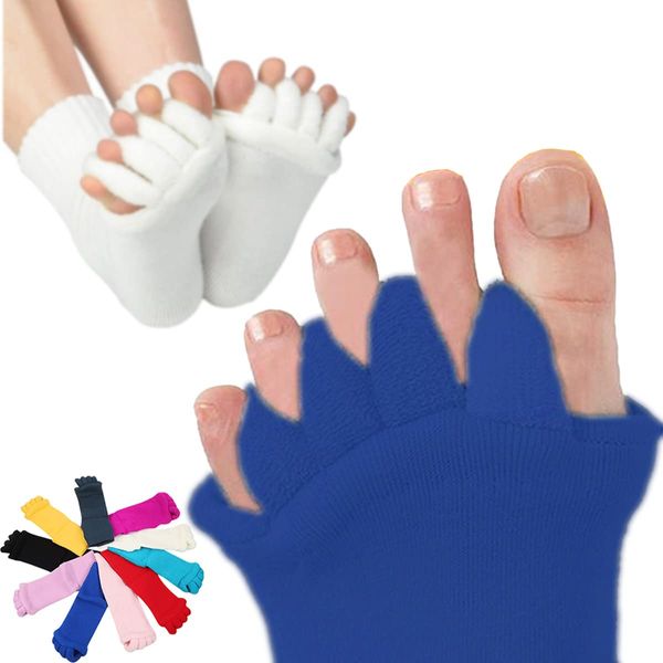 LACUPES 1 - 4 Pairs (1 - 4 Pairs Left and Right) Toe Supporter, Toe Separator, Stretch Supporter, Therapy, Room Socks, Toe Massage, 5 Toe Socks, Women's, Men's, Expanding Goods, navy