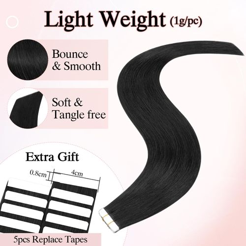 SEGO Pro 10pcs Tape in Hair Extensions Human Hair Long Straight Tape in Hair Extensions Real Human Hair Seamless Invisible Tape in Hair Extensions,12inch #1 Natural Black,15g/pack