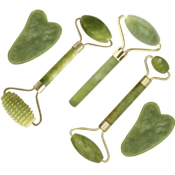 fuvooi Jade Roller Gua Sha Set,Jade Roller Facial Roller,Face Roller Massager, Face Massager Roller, Skin Care Tools (5 in 1)