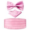 Alizeal Mens Solid Pre-tied Party Adjustable Bow Tie, Cummerbund and Pocket Square Gift Set, Pink