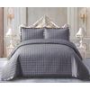 FK Style 3 Piece Quilted Bedspread Light Weight Embossed Pattern Bed Throw Quilt Set Warm (Grey, King)
