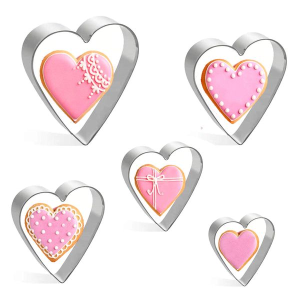 KONAMO Heart Cookie Cutter Set - 5PCS Heart Shaped Cookie Cutters - Stainless Steel Biscuit Pastry Cutters for Valentine's Day