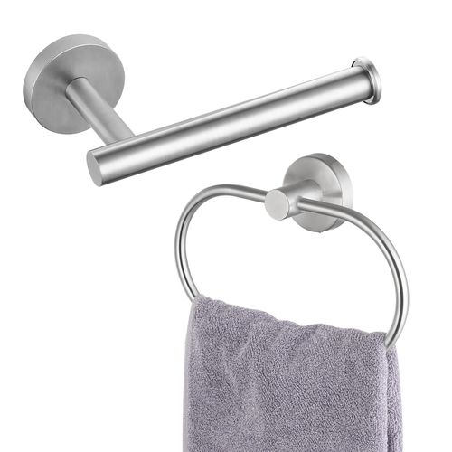 Toilet Paper Holder/Towel Ring, Eolax Brushed Nickel Bathroom Hardware Accessories, Stainless Steel Perforated Roll Holder and Hand Towel Holder, Wall Mounted, 2 Pieces