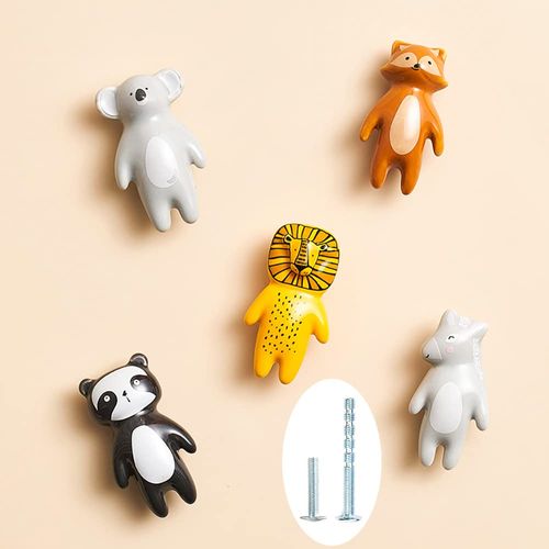 YOUYOUULU 5Pcs Cute Animal Knobs Kids Handles Ceramic Knobs Children's Room Door Nursery Cupboard knobs Lovely Cabinet pulls Drawer knob for Kids, with Screws