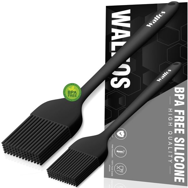 Walfos Silicone Basting Pastry Brush, Heat Resistant Pastry Brush Set, Strong Steel Core and One-Pieces Design, Perfect for BBQ Grill Baking Kitchen Cooking, BPA Free and Dishwasher Safe (2 Pcs)