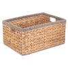 Red Hamper Small Water Hyacinth with Grey Rope Border Rectangular Storage Basket, Brown
