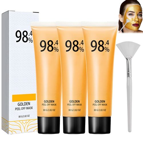 Pack of 3 Gold Peel Off Masks, Peel Off Anti Wrinkle Whiten Mask, Anti Wrinkle Anti Ageing Face Mask, Peel Off Mask Face, for Hydration, Anti-Wrinkle Effect, Cleansing and Brightening