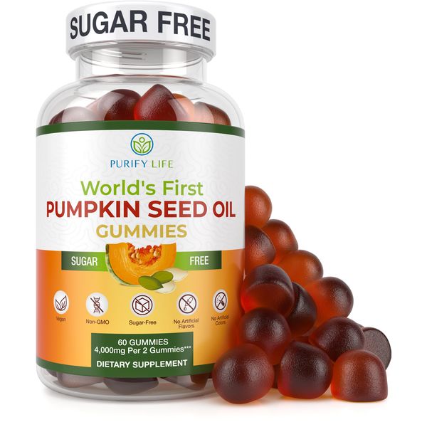 Sugar-Free Pumpkin Seed Oil Gummies (4,000mg/serving) Pumpkin Seed Oil for Hair Growth, Youthful Skin, Prostate Health, Immune & Urinary Tract Support-Natural Source of Essential Fatty Acids-60 Chews