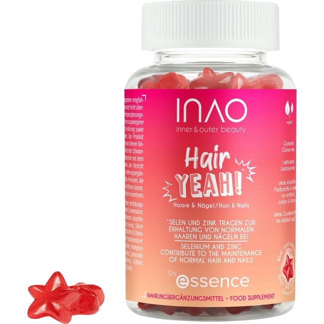 INAO Inner and Outer Beauty Hair YEAH! Gummies by essence – Vegane Nahrungsergänzung mit Multi Vitamin Komplex – Ohne Zuckerzusatz– 1 x 60 Stück