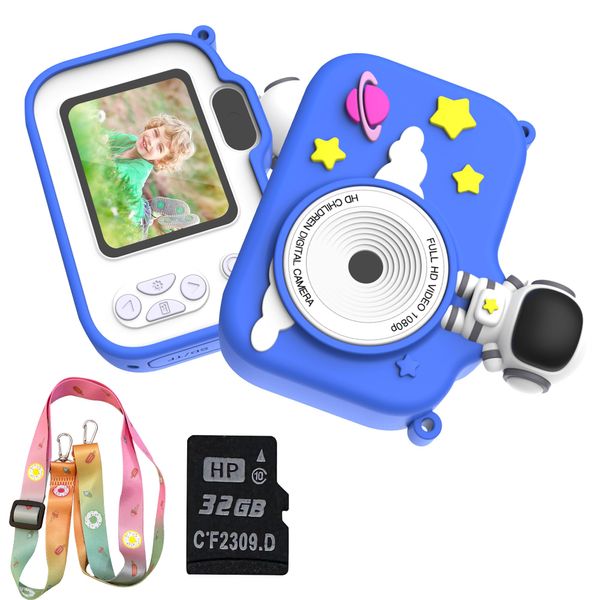 Kids Camera Toys for 3-8 Year Girls Boys,Kids Digital Camera Video Camcorder Camera with Cartoon Soft Silicone Cover, Best Chritmas Birthday Festival Gift for Kids,32G SD Card Included Toddler Camera