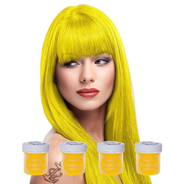 La Riche Directions Semi-Permanent Hair Dye - Intense Colour - Pack of 4 88ml Fluorescent Glow - Yellow